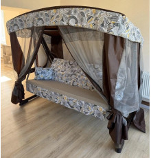 Садовые качели Мобеком Секвойя (коричневый матрас цветочный принт), 2300x1430x1600 мм